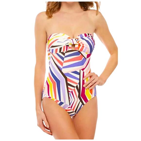 Kate Spade New York One-Piece Bandeau Swimsuit – Multicolor Geo Print – Size M - Picture 1 of 6